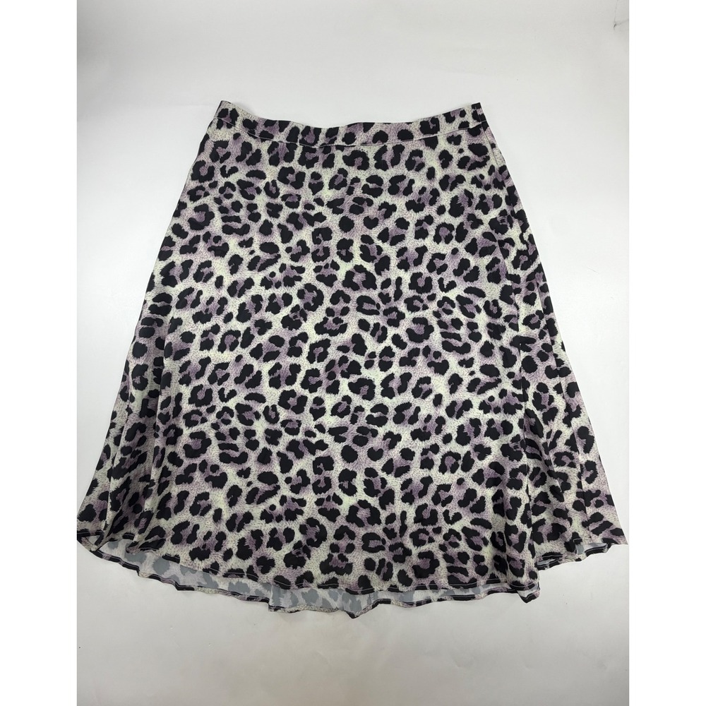 JustFab Womens XL Purple Leopard Print A-Line Midi Skirt Animal Print High Waist